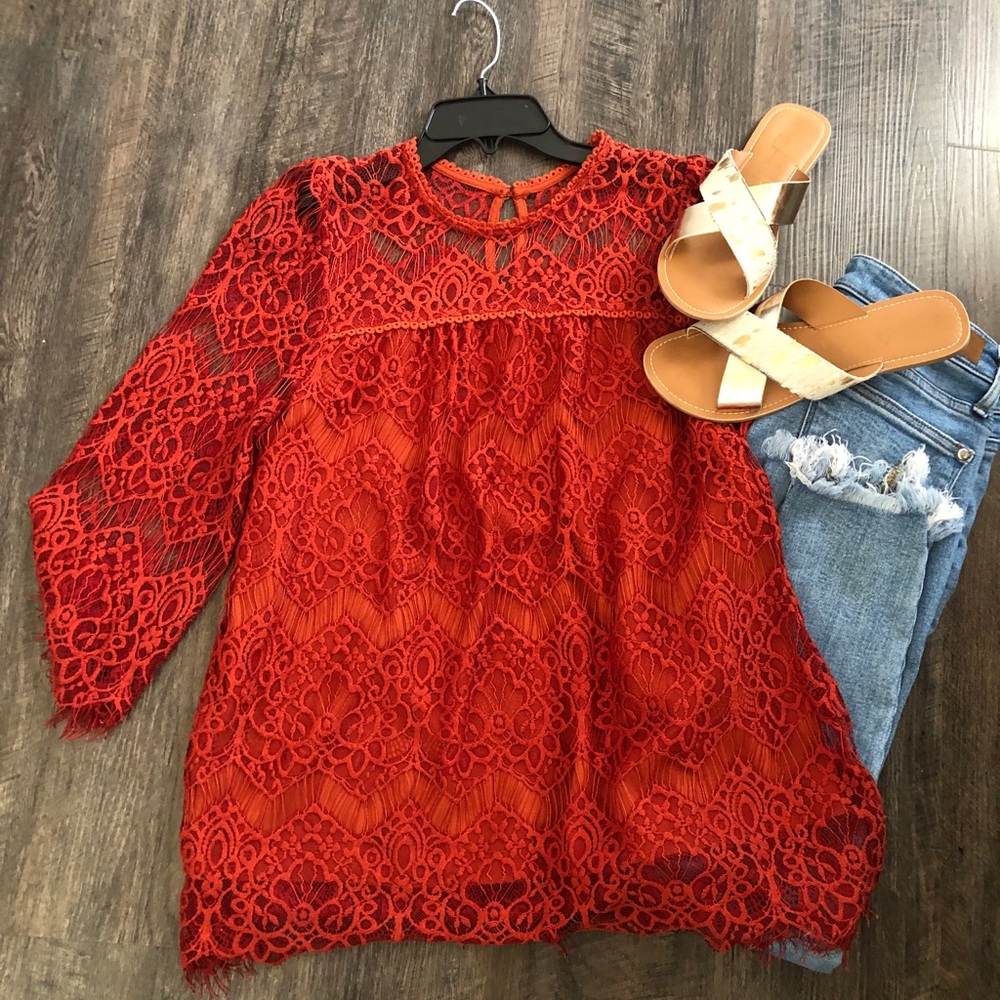 Burnt Orange Lace Top